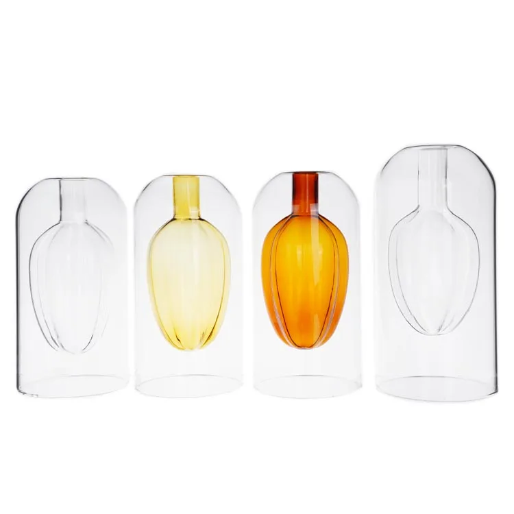 Handmade Colored Borosilicate Glass Double Wall Star Fruit Amber Diffuser Bottle for Fragrance Oil Essential Home Decoration