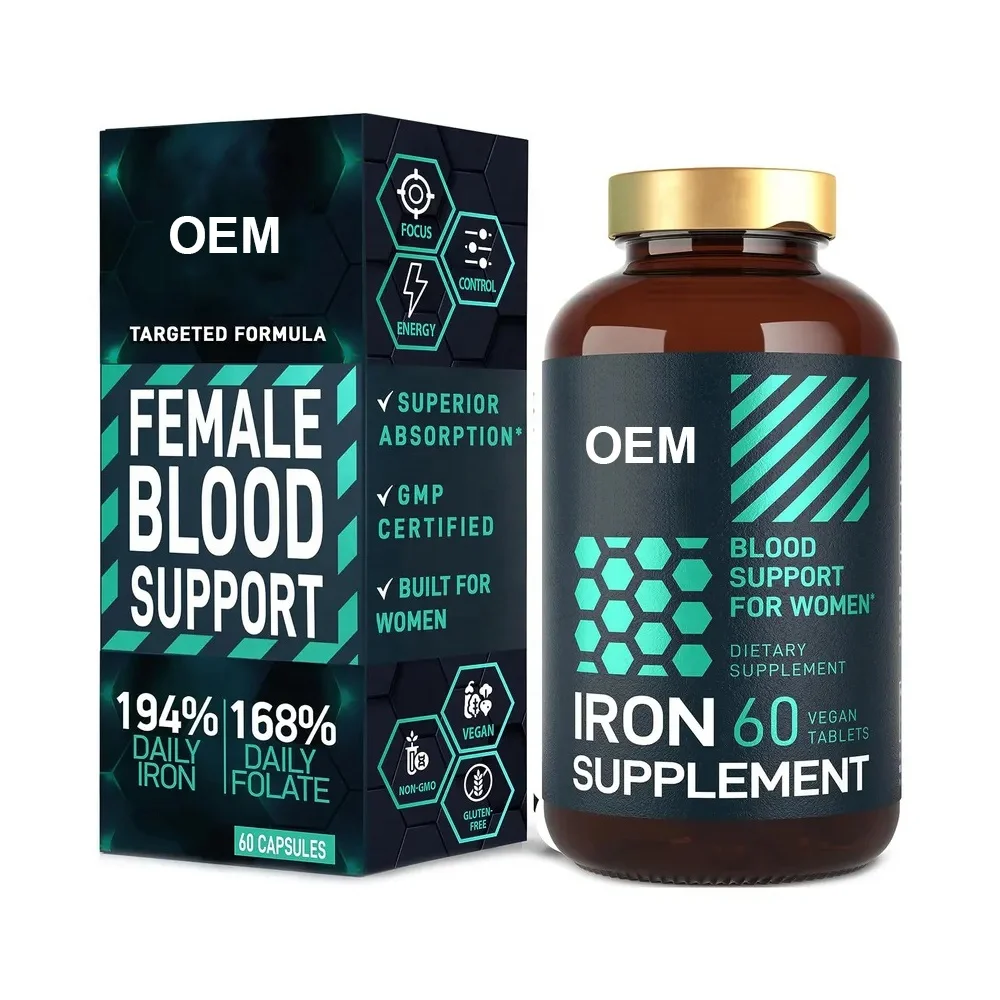 Private Label Vegan for Red Blood Cell Support Pills Supplement Halal Vitamin Iron Tablets
