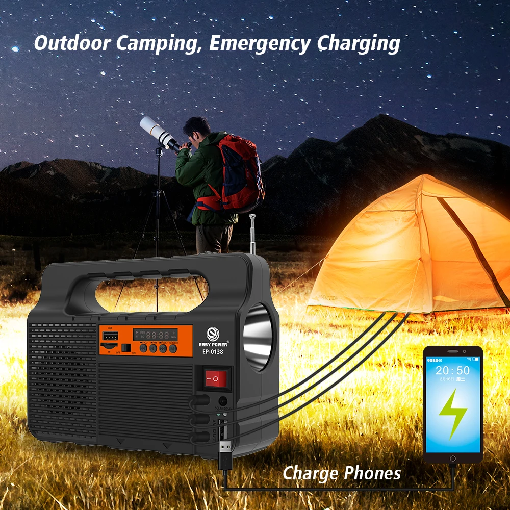 Small portable emergency solar system for home use with lights and radio