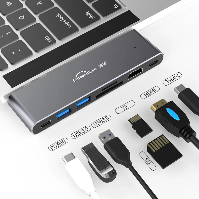 Оптовая продажа OEM 7 в 1 Usb-концентратор 4K Hdtv Sd Tf кардридер портов Тип C концентратор для Macbook