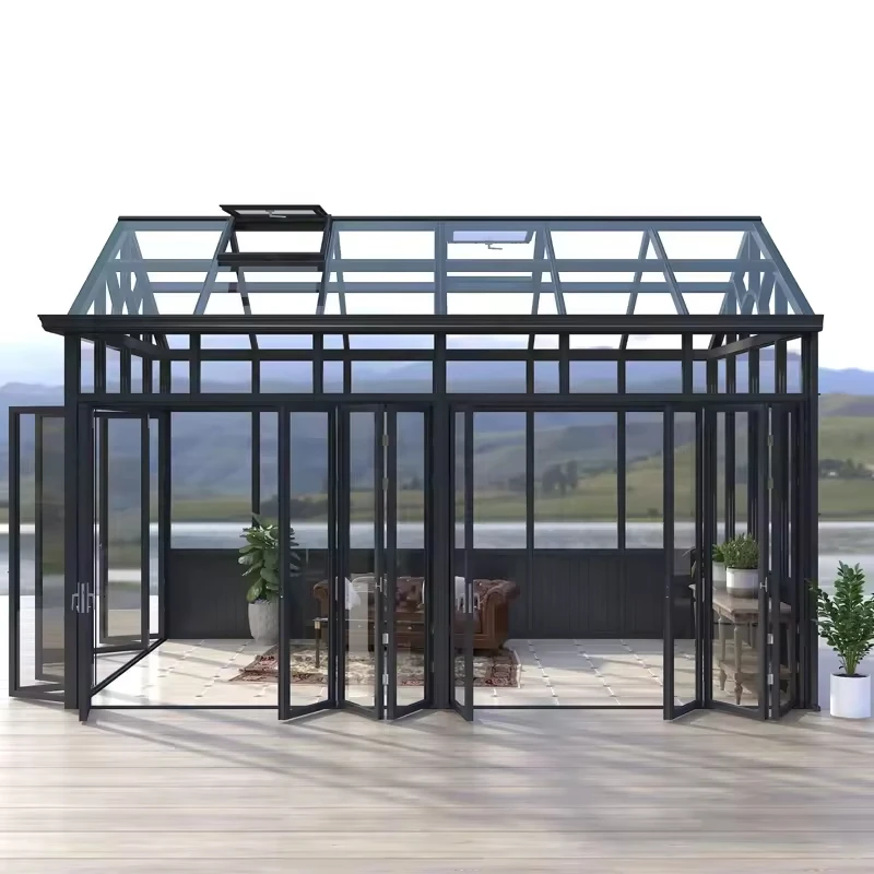 Customized Four-Season Sliding Glass Conservatory Winter Greenhouse Thermal Insulation Villa Flat Tempered Glass Room