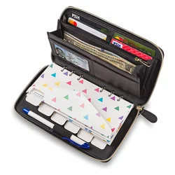 Women Cash Envelope long Zipper Saffiano Leather Multi-function Clutch Budget Wallet with A6 Binder