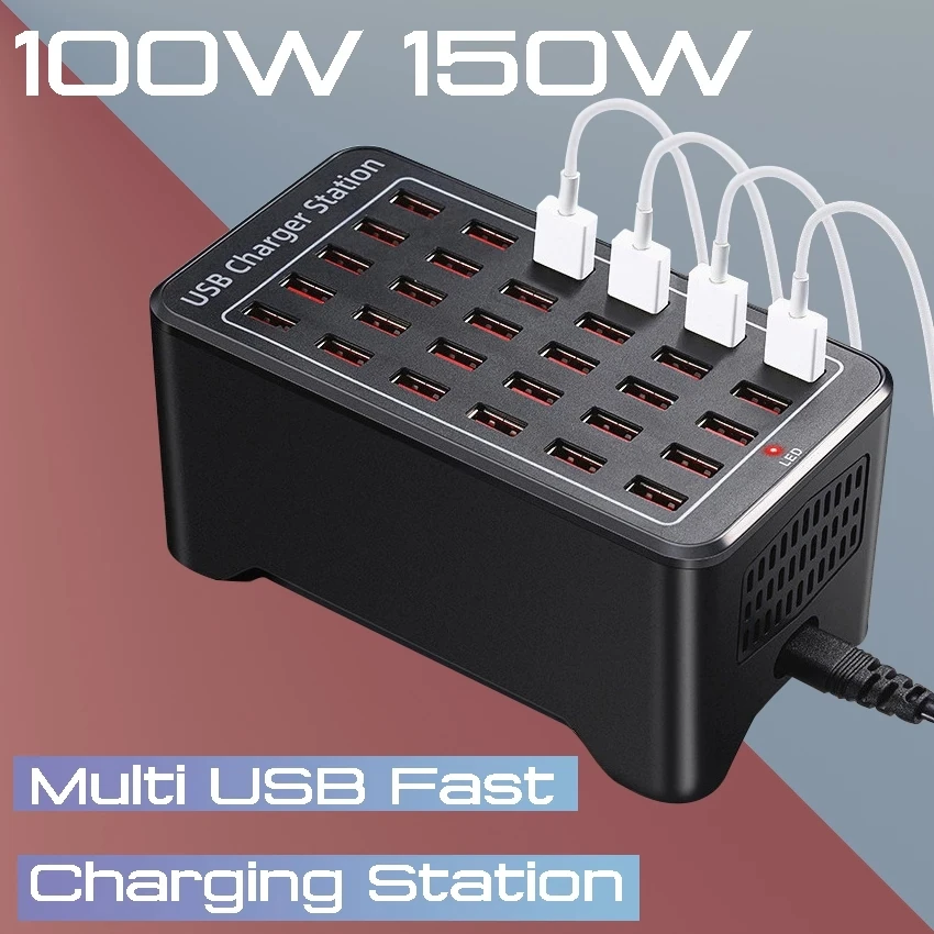 30 Ports 150W  USB Charging Station Multiple USB Charging Hub Desktop Rapid Fast Charger for Mobile Phone Tablet