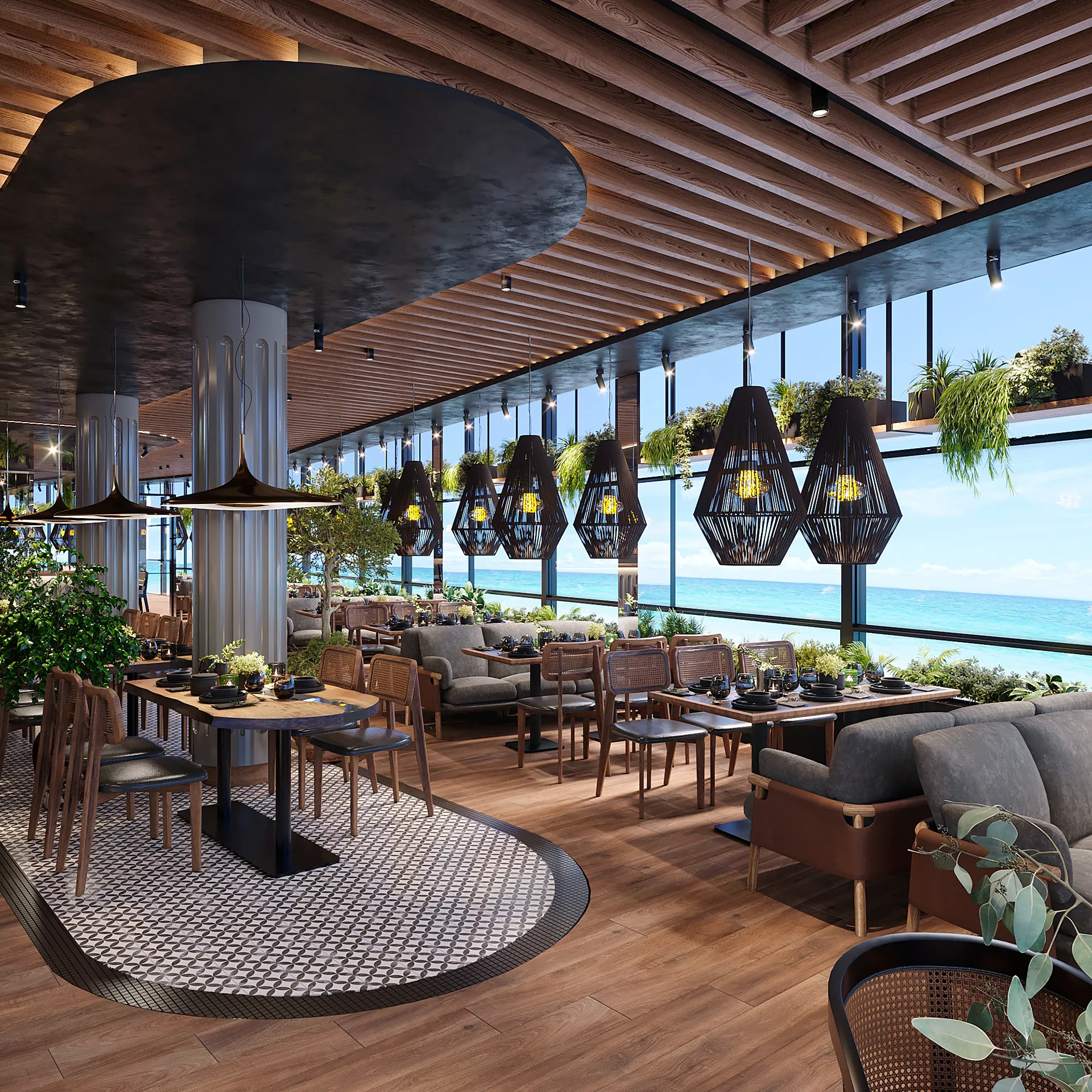 Modern Restaurant Interior Design Bar Furniture Factory Coffee Shop Counter Design Beach Restaurant Furniture Maker