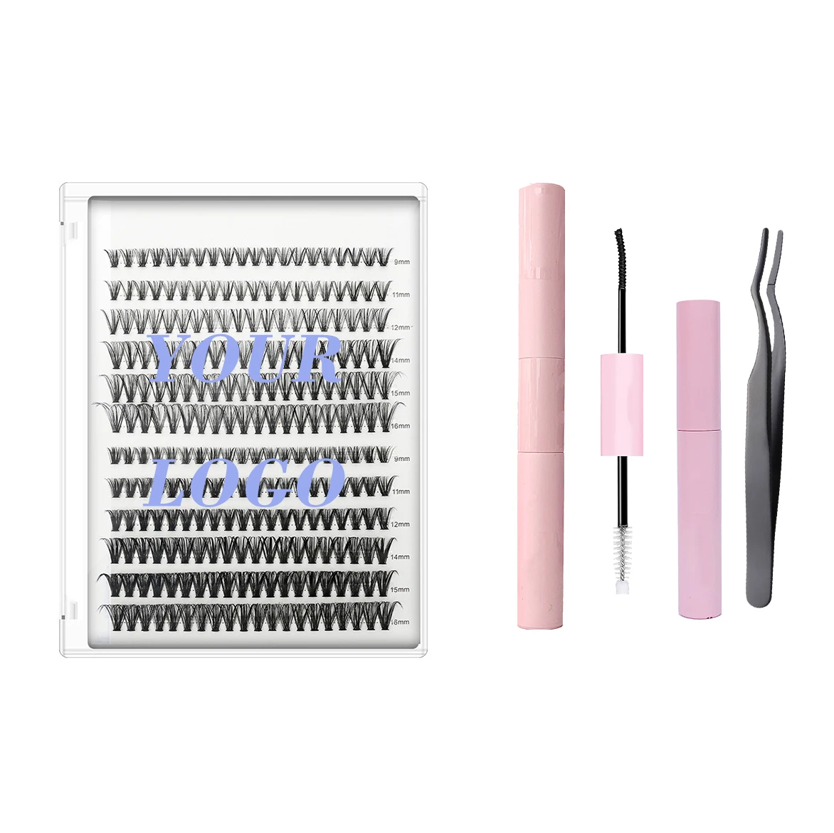 Private label fluffy cluster eyelashes vegan 3D faux mink professional diy lashes extension kit wholesale Individual 120 Cluster