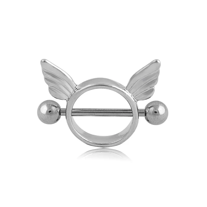 Нержавеющая сталь с капюшоном надписью «Angel» и принтом «крылышки» пирсинг комплект круг ювелирные изделия Очаровательная черная Бар ювелирное изделие для тела