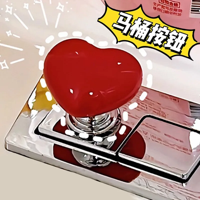 Cute Heart Shape Toilet Press Button Handle Long manicure exclusive Flushing Switch Accessories