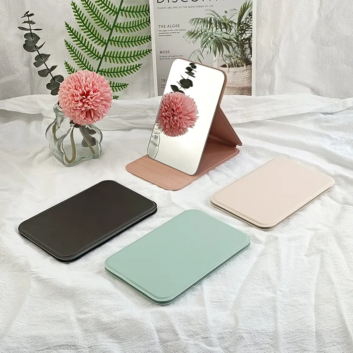 Luma New arrival PU Leather Stand Up Desktop Folding Makeup Mirror Table Mirror Travel gift Cosmetic Mirror