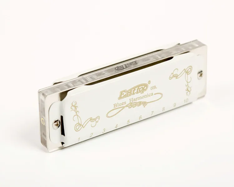 Hot sale EASTTOP 10 holes professional white color blues harmonica(T008L)