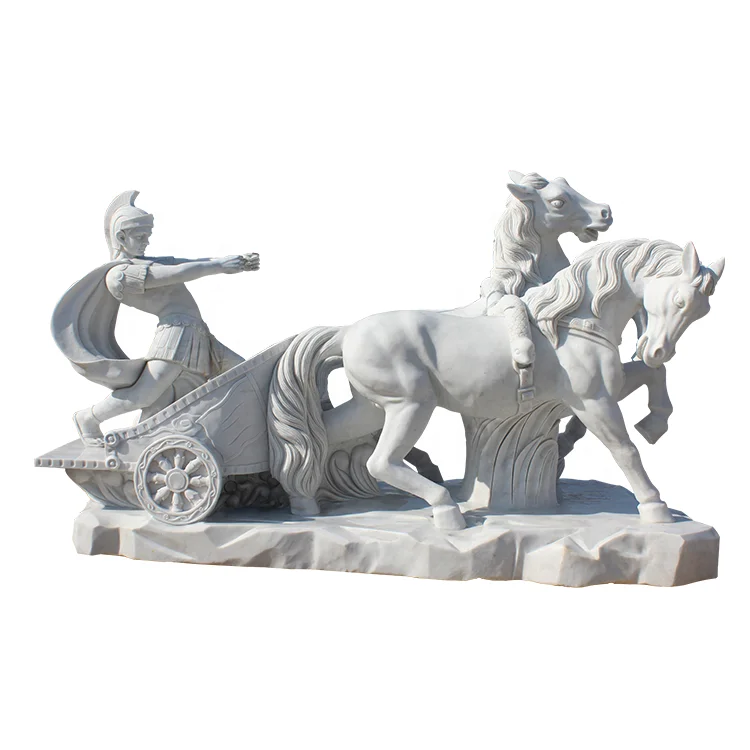 Handmade Natural Marble Carved Apollo Chariots For Sale