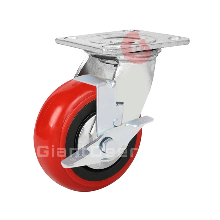 
Heavy Duty 100mm 125mm 150mm 200mm Swivel Korean Red PU Castor Wheel Casters 
