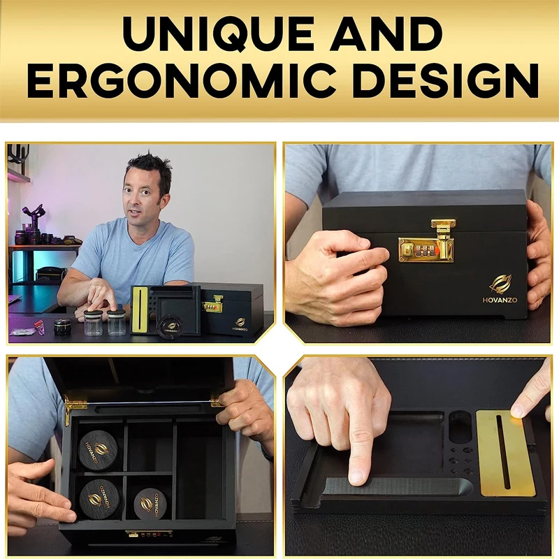 Smell Proof Locking Storage Container without Rolling Tray Wood Box for Herbs and Accessories Large Stash Box Storage Box Wooden