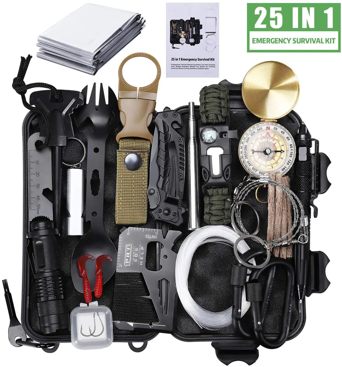 2020 New 25 in 1 Emergency Survival Gear Kit, Cool Gadget Tactical Tool Survival Kit, Emergency Camping Gear for Hiking Hunting