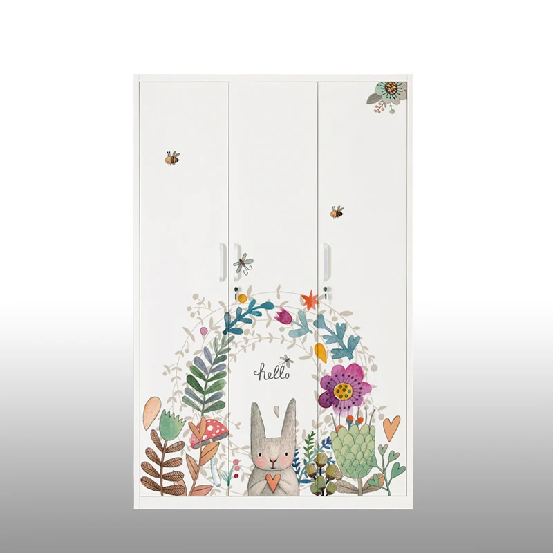 Steel wardrobe bedroom home style printing customized pictures 3 door cupboard furniture almari wardrobe