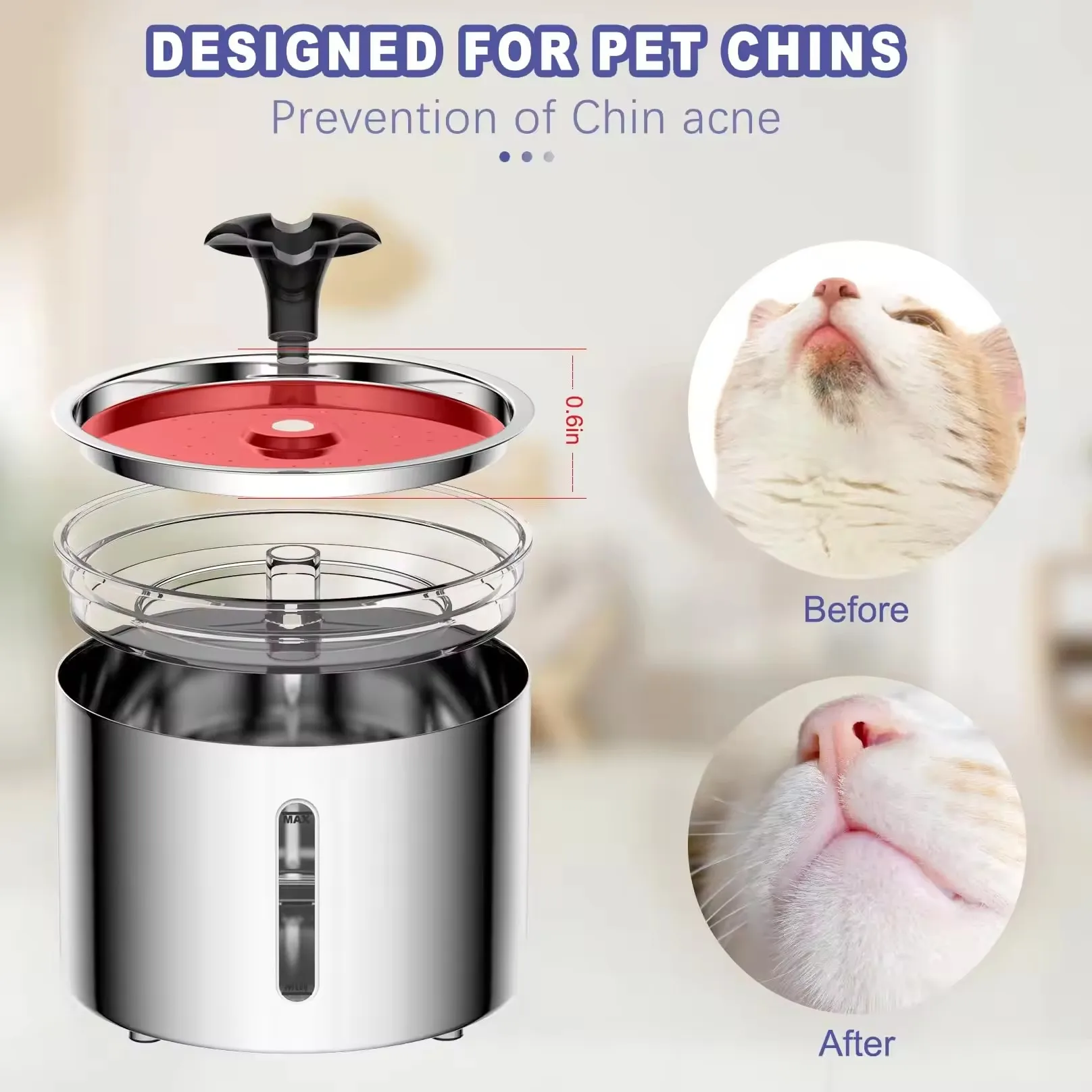 New Design Stainless Steel Pet Auto Power-off Fountain LED Light Non-slip Mat Dog Water Dispenser Automatic Cat Water Fountain