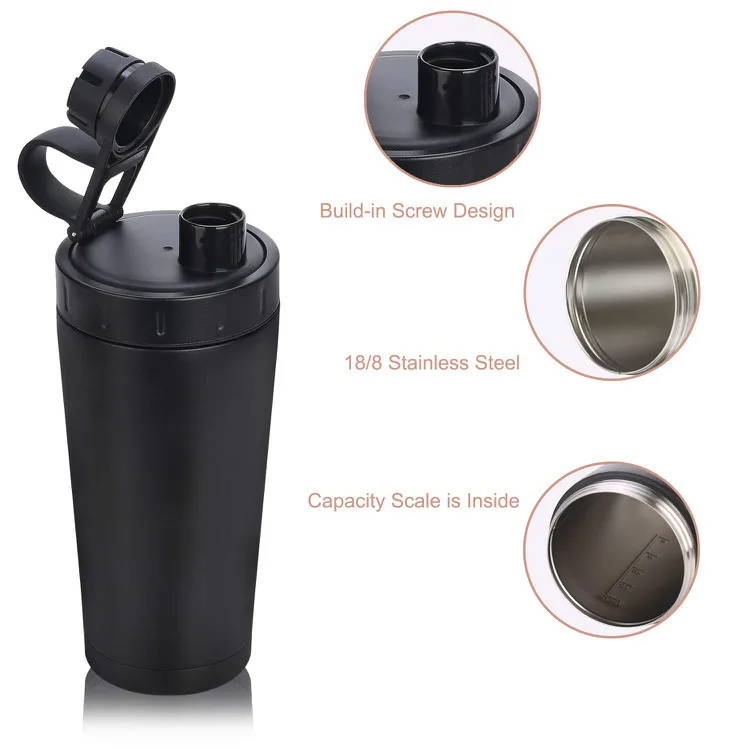 2022 Wholesale Eco Friendly Fitness Metal Blend Shaker Double Wall Stainless Steel Bottle Protein Shakers 600ml