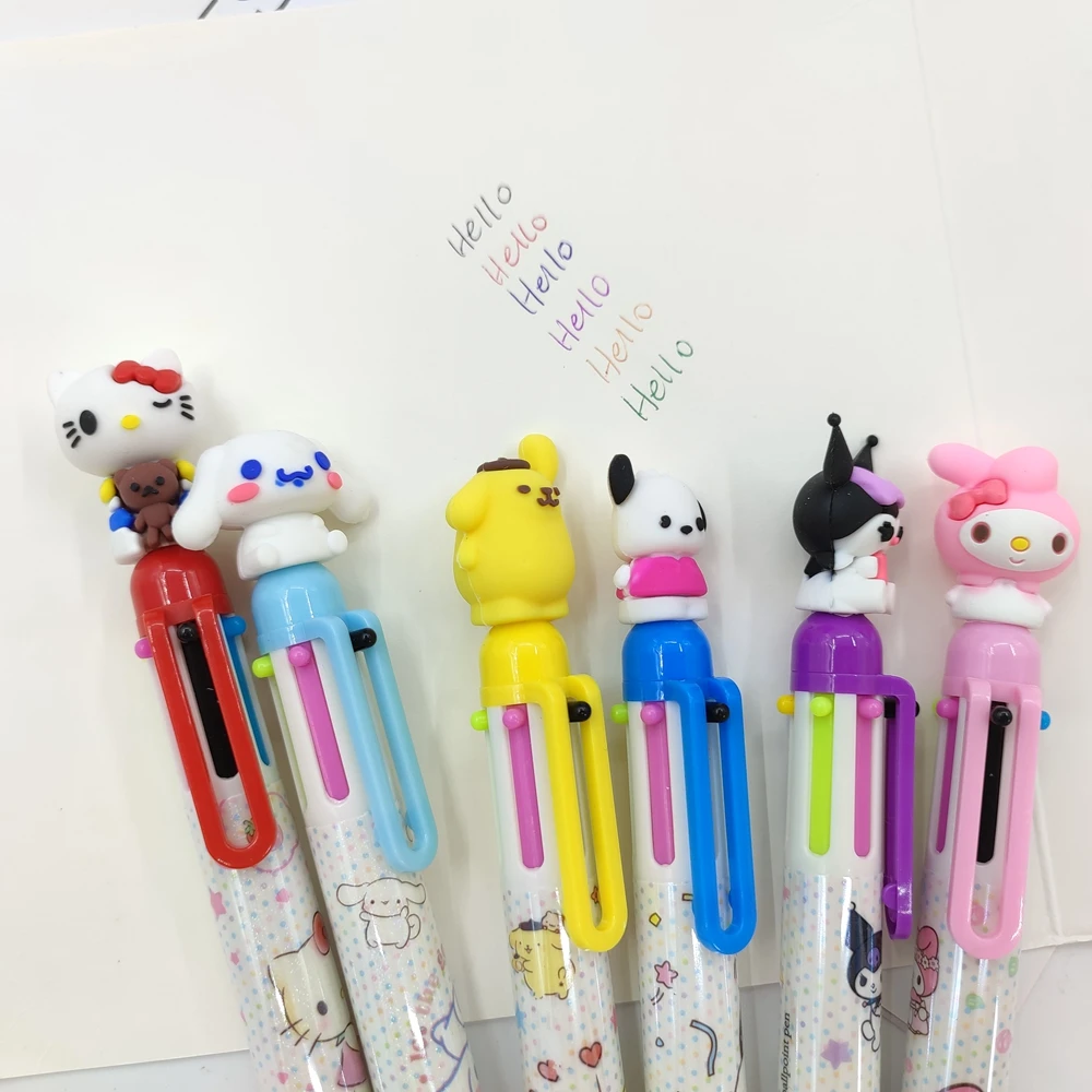 Anime cartoon Sanrios Kulomi Gel Pen 6-color Ballpoint Pen Silicone Figurine Student Multi-color Gel Pen