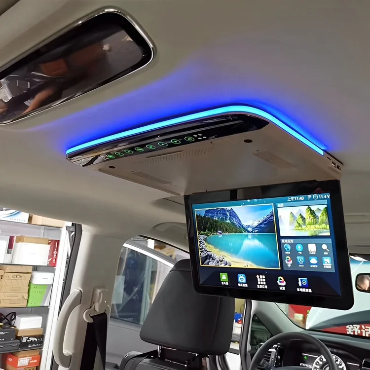 Mini Cars Entertainment Roof Monitor 13.3inch Manual Flip Down Ceiling Mount TV With HDMl 2 Video Input 1 Audio Output