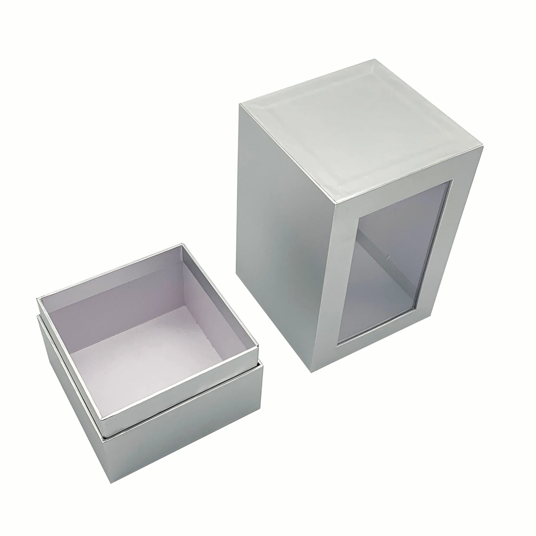 Custom Luxury box Velvet Gift Box Custom Logo Square Silver Paper Gift Boxes With PVC Window KL-0