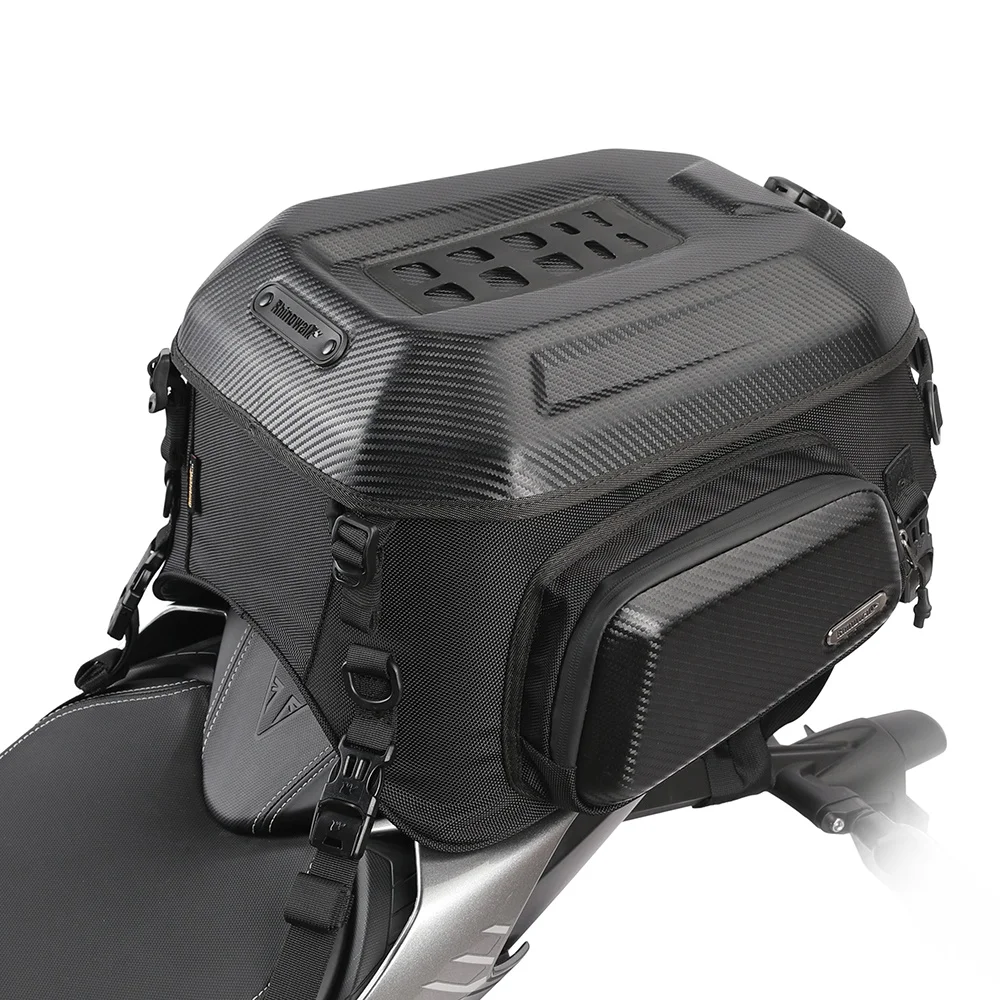 Rhinowalk Hard Shell Motorcycle Tail Bag for Expandable 23L-35L Saddle Tail Seat Bags for Motorbike Luggage Accessory