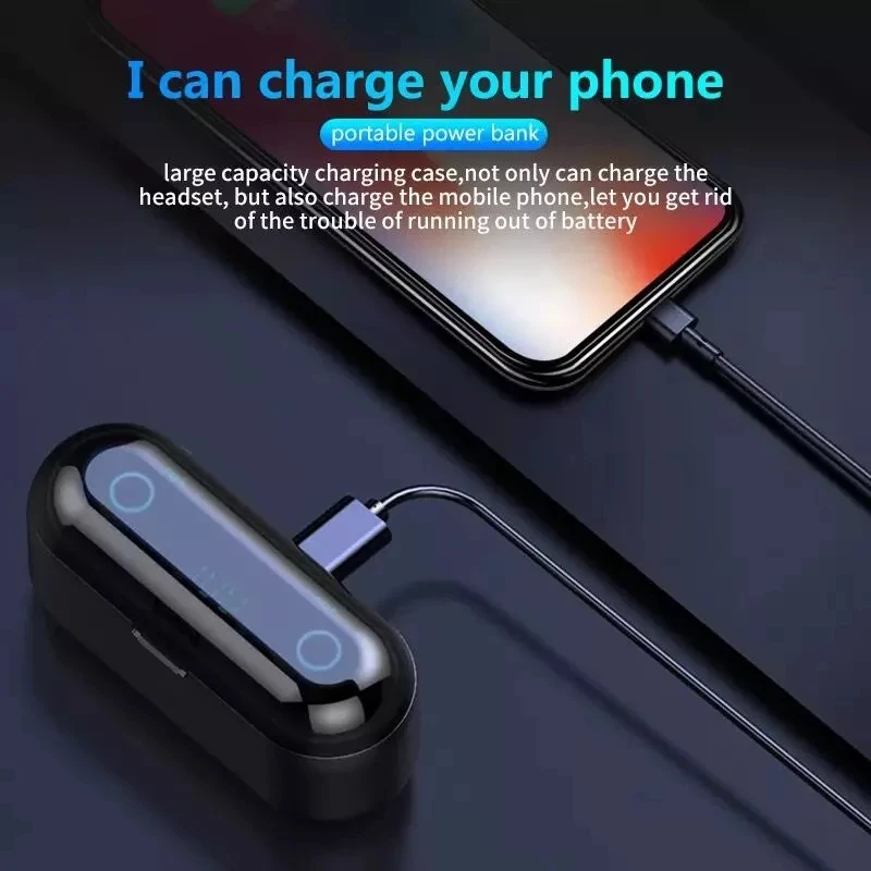 Free Sample F9-34 Tws Wireless Earphones Powerbank Power LCD Display F9 Earbuds Wireless Headphones