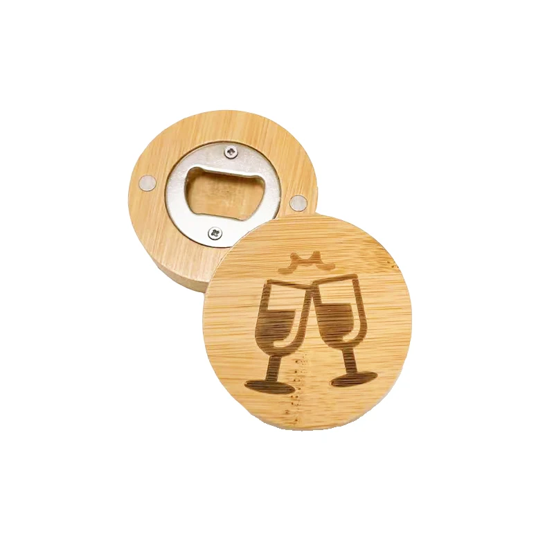 Personalized Round Wooden Custom Blank Refrigerator Fridge Magnet bamboo Beer Bottle Opener for Decoration Craft DIY