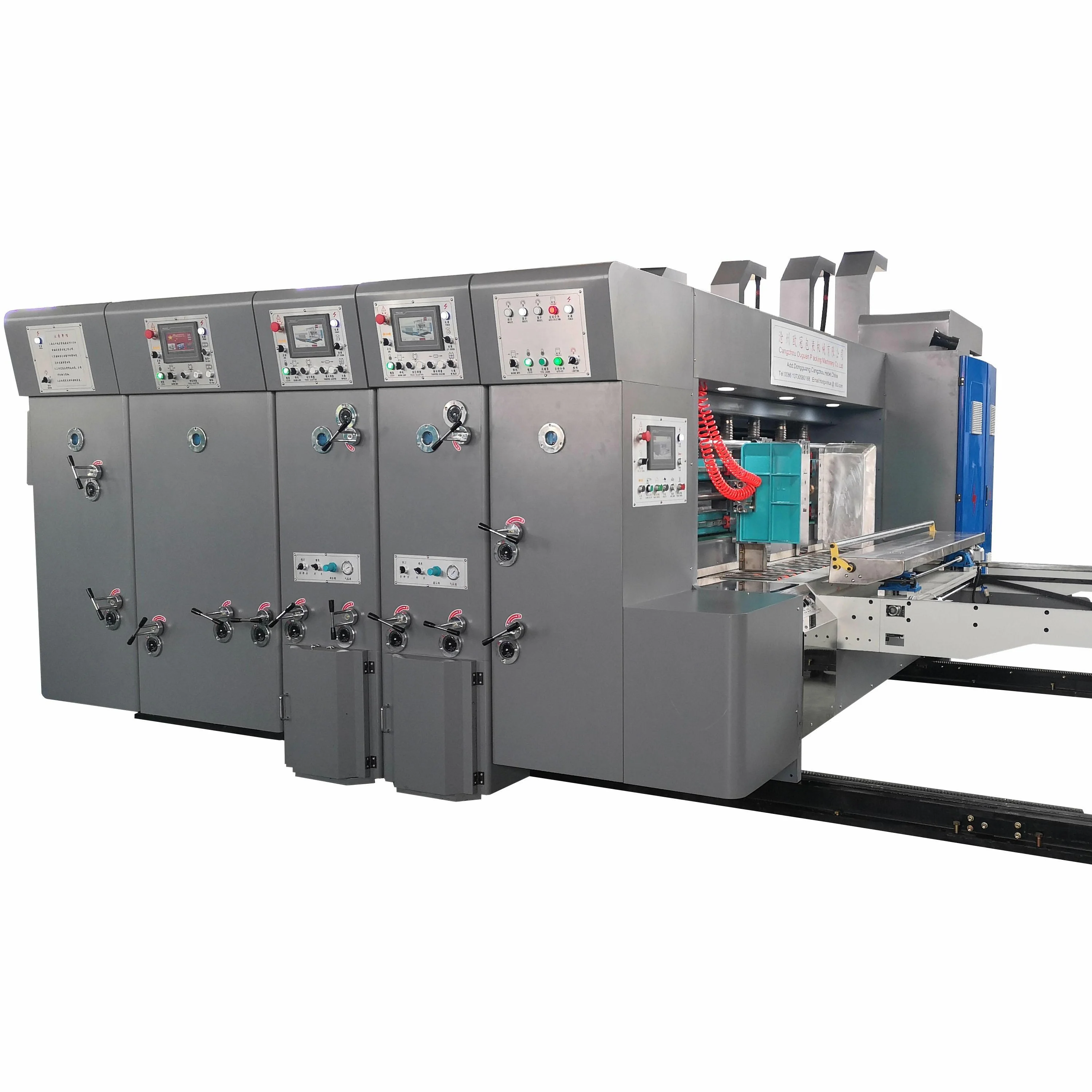 Ouguan Supplier Lead Edge Feeding 4 Color Printer Slotter Die Cut Machine For Corrugated Carton
