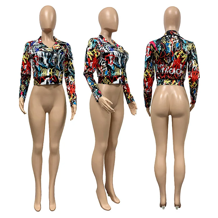 Foma Clothes Impressionism Love Pattern Womens Jacket And Coats Casual Crop Top Coat