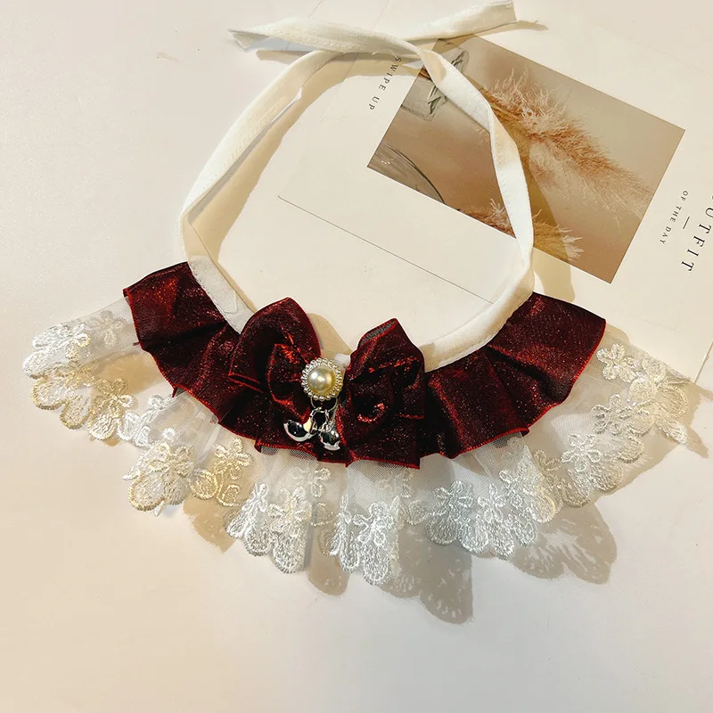 Custom Printed Small Adjustable Dog Collar Cute Soft Puppy Scarf Princess Lace Pet Handkerchief Bibs Bulk Cat Collar