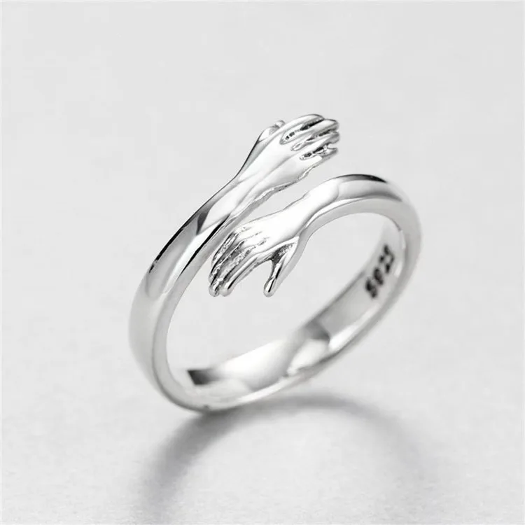 Resizable Hug Couple Rings Silver Hugging Luxury Fashion Hands Open Finger Rings