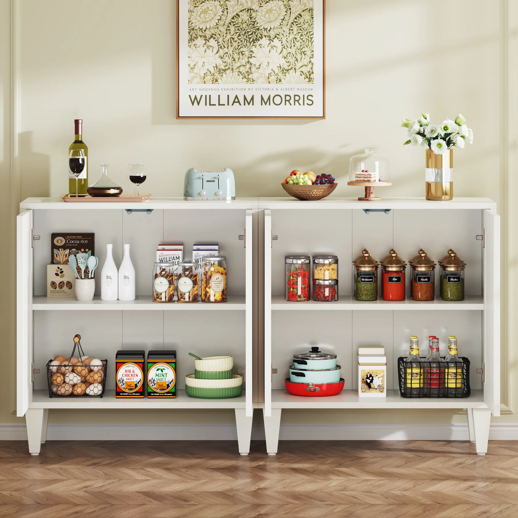 Customized Wood Storage Buffet Cabinet Sideboard Modern Furniture With Acrylic Mirrors Doors