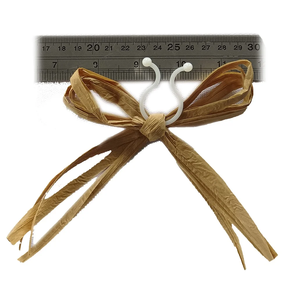 Natural decorative paper raffia ribbon straw bow with plastic clip