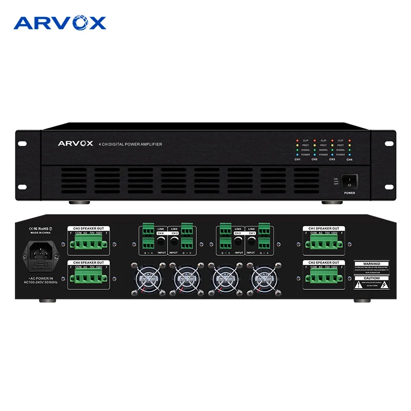 RP-4024D 4 CH Installation audio sound system 4 CH class D digital pure power amplifier 100V 70V 8Ω