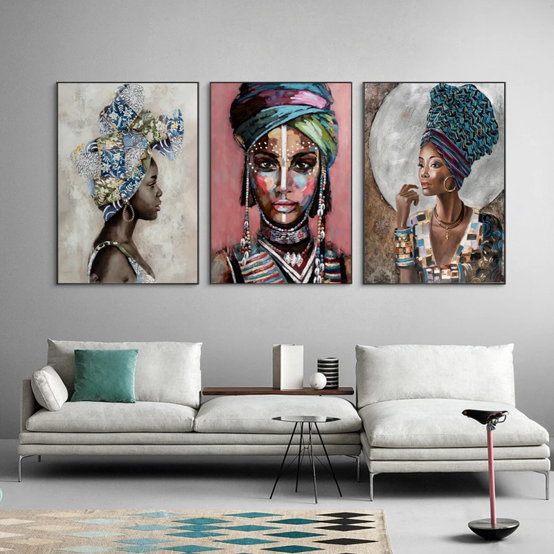 Ruicheng Factory Wholesale Hotel Abstract Art Black African Women Painting On Canvas Posters And Prints Picture Art
