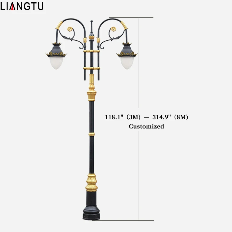 Cast Aluminum Industrial Design Outdoor Decoration Classical Antique Vintage Garden Lamp Post Street Light Fluted Pole
