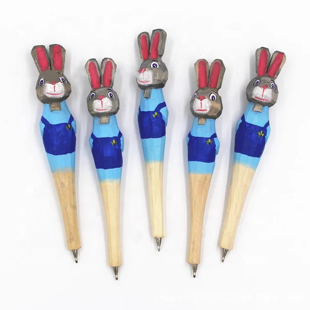 Smooth Writing Animal Style Wood Carving Pen Rogue Rabbit Shape Ballpoint Pens