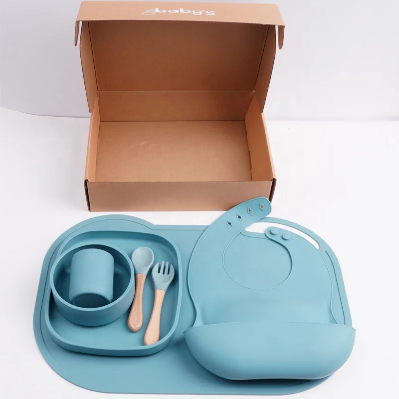 Custom Logo Sale Kids 12 Months Plus Bpa Free Silicone Suction Baby Starter Training Eating Tableware Feeding Set With Sippy Cup