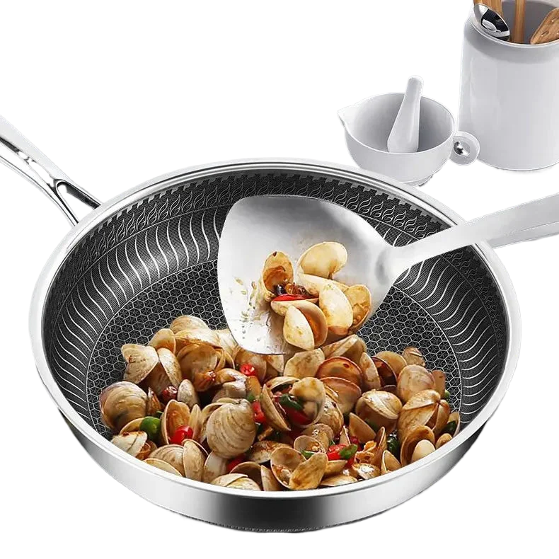 Wholesale Stainless Steel 304 Honeycomb Frying Pan Pancake Non Stick Wok Pan