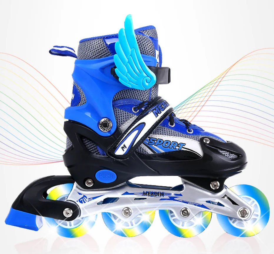 Wholesale Unisex Kids Glitter Flashing Patines 4 Wheels Inline Skate Roller Shoes