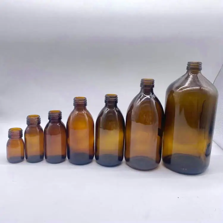 Shandong Factory Hot Sale 30ml 60ml  100ml 125ml 150ml 250ml 500ml Amber Glass Bottle For Syrup with aluminum screw cap