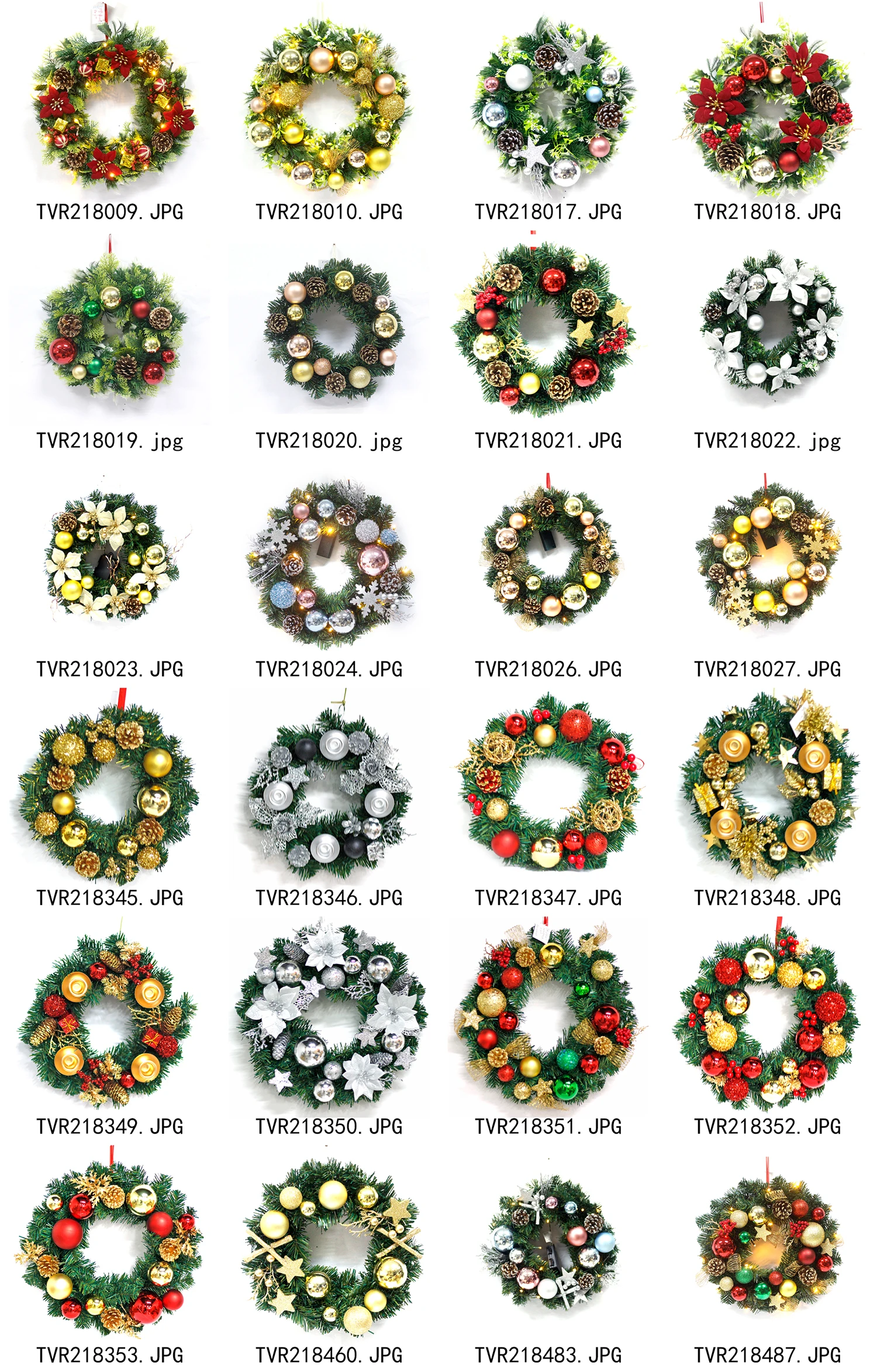 Custom 16 inch Gold pinecone Glitter Branch Christmas Wreath With Lights gold Balls Decorative 40cm Wreath