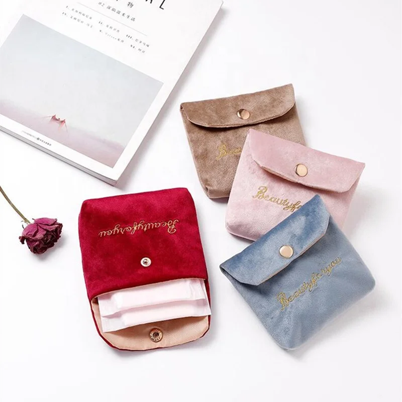 Women velvet soft small cosmetic bag portable girl lipstick bag sanitary pads organizer pouch travel makeup bags mini beauty cas