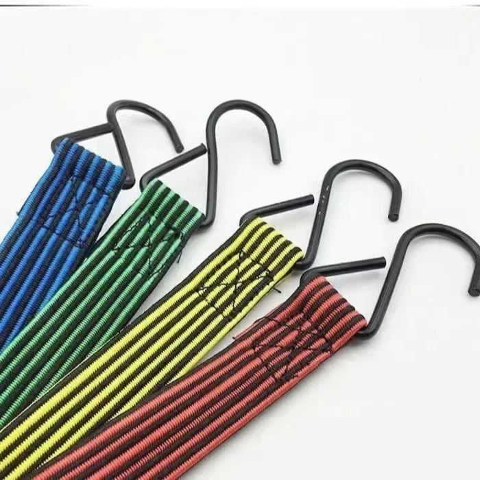 Mountain Bike Outdoor Elastic Motorcycle Express Long Hook Latex Luggage Pull Cargo Flat Carabiner Rope Bungee Cord Strap