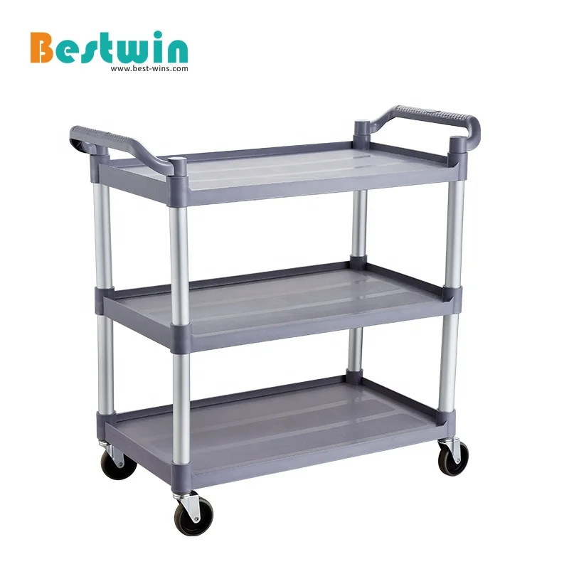 3-tier Plastic Shelf Aluminum Pipe Hotel Room Food Serving Trolley Cart