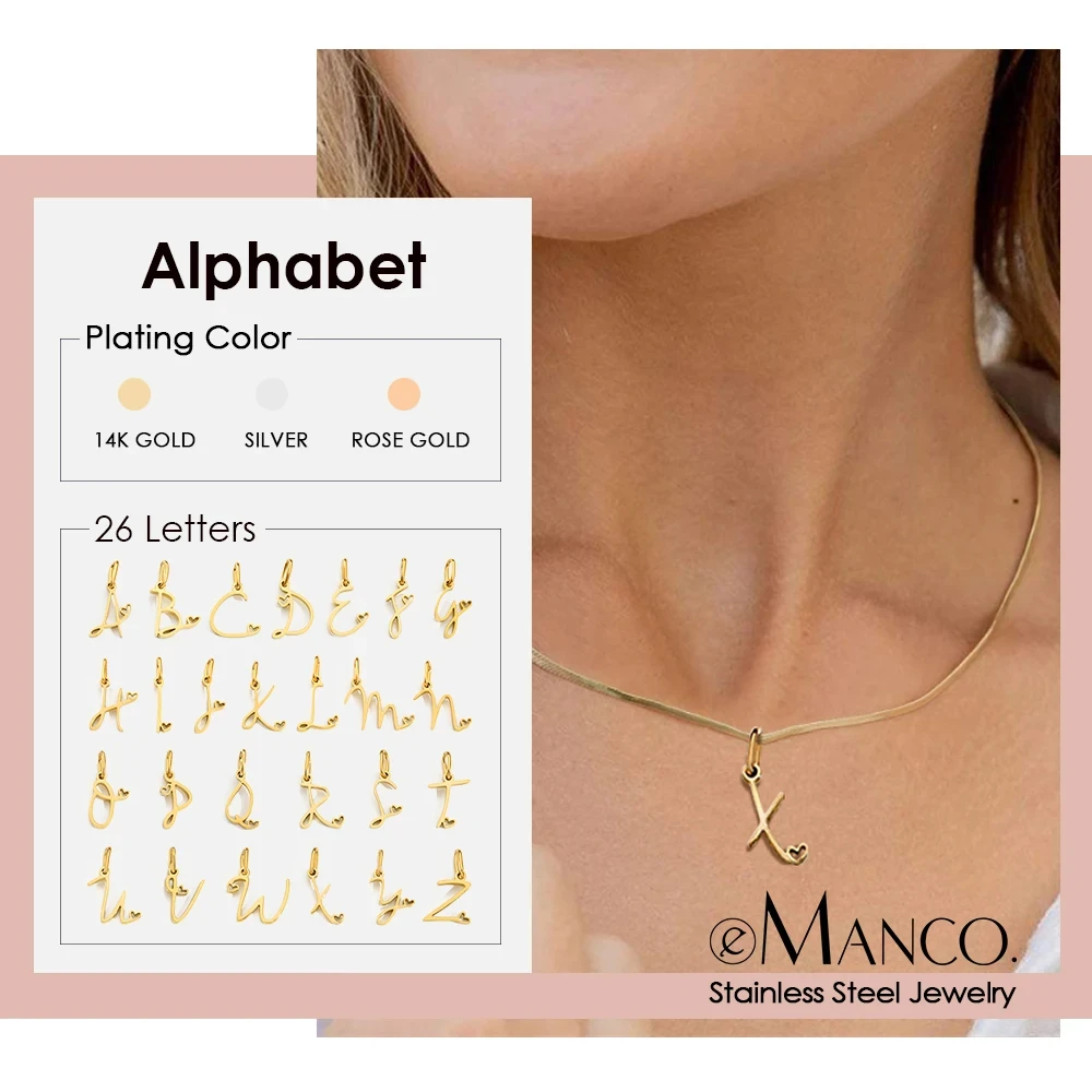 eManco DIY Flat Snake Chain Love Letter Initial Necklace Stainless Steel Jewelry Alphabet Pendant Necklace