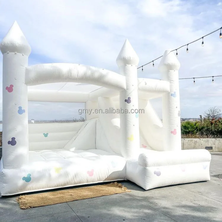 Cheap prices inflatable kids bouncer combo white bounce house with slide