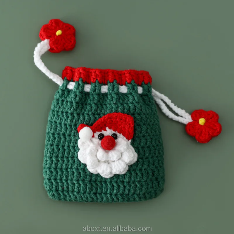Small Cute Christmas Handmade Crocheted Knitted Girly Female Phone Drawstring Crochet Coin Bag