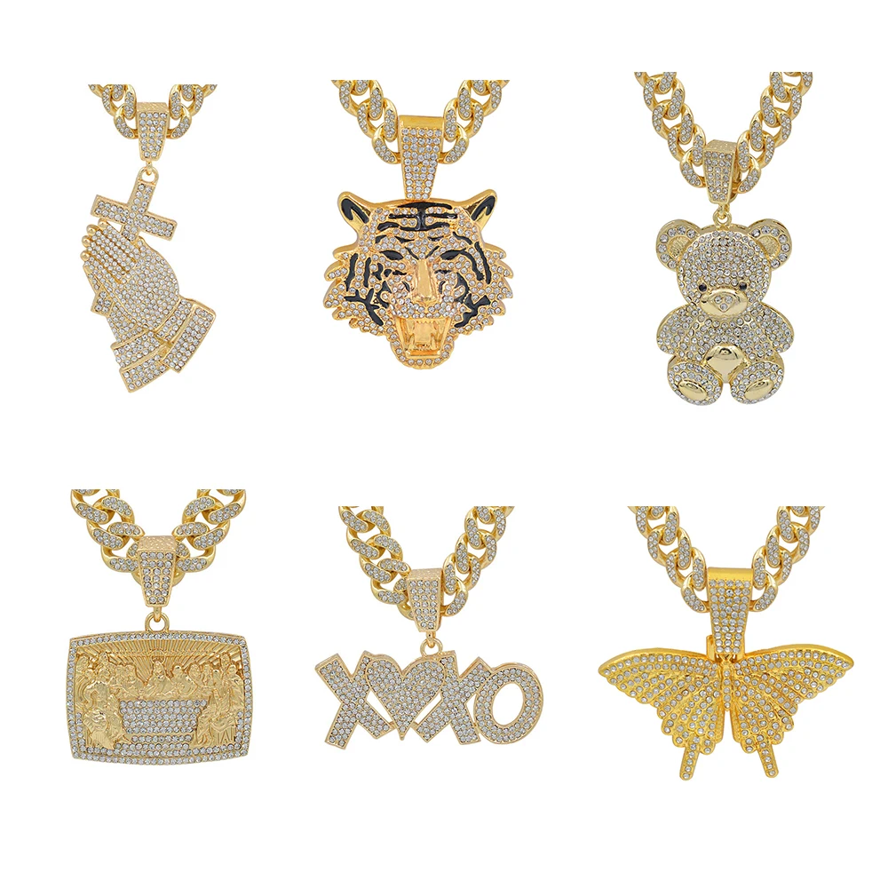 Hip Hop Iced Out Moisannite Silver Gold Plated San Judas Holy Maria Saint Benedict Cross Candy Bear Pendant Stainless Steel