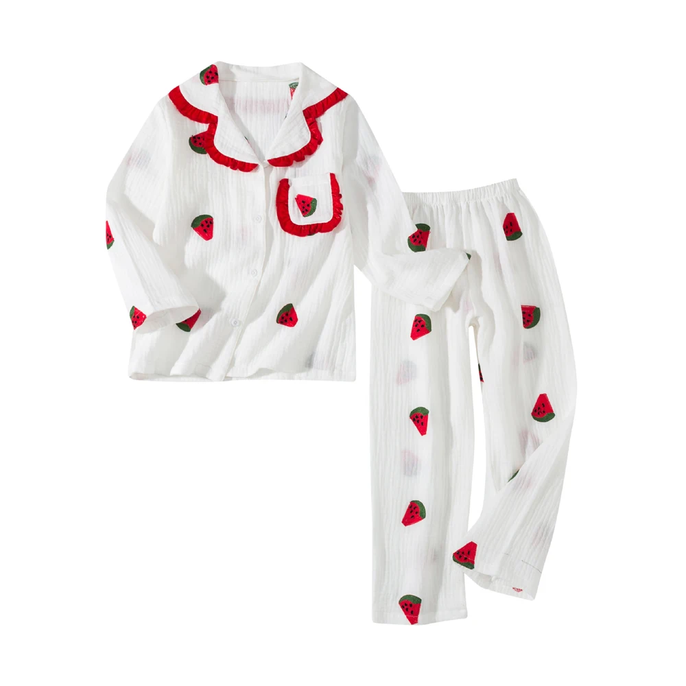 What&why Kid luxury Sleepwear Kids Girl Ruffle Pajama Organic Cotton Children Clothing Set Boutique Cute Pattern Pajama Set