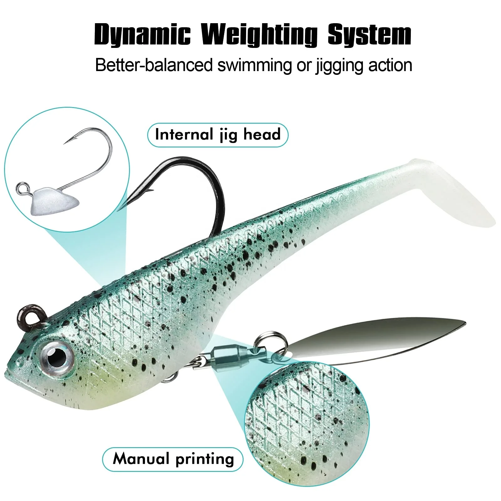 Truscend wholesale bass trout pike bionic paddle tail soft plastic spinnerbait swimbait fishing bait lures for saltwater